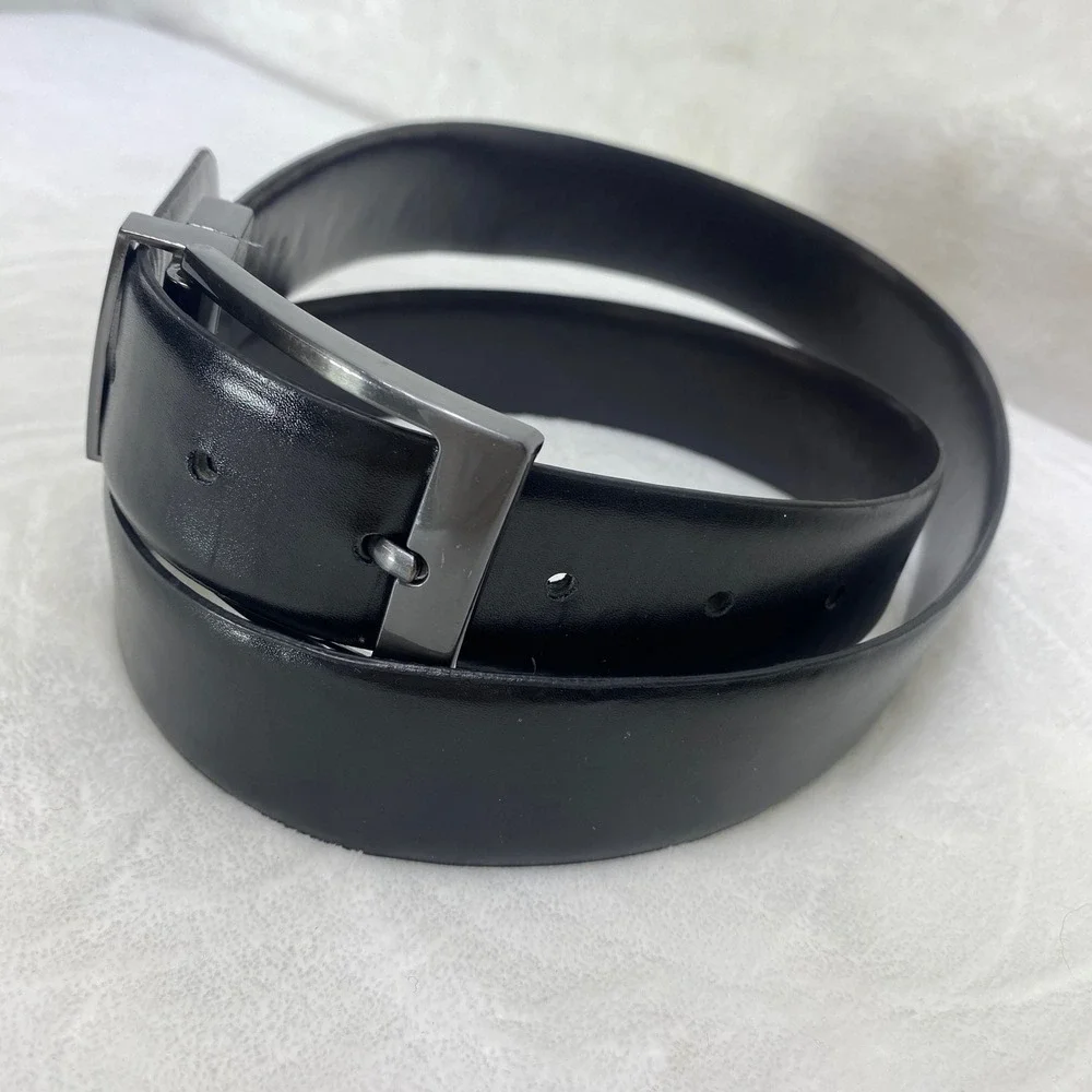 Steve Madden Mens Dressy Leather Belt Black Gunmetal‎ Buckle Size 36